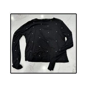Mesh Black Shirt with Faux Pearl Embellishments